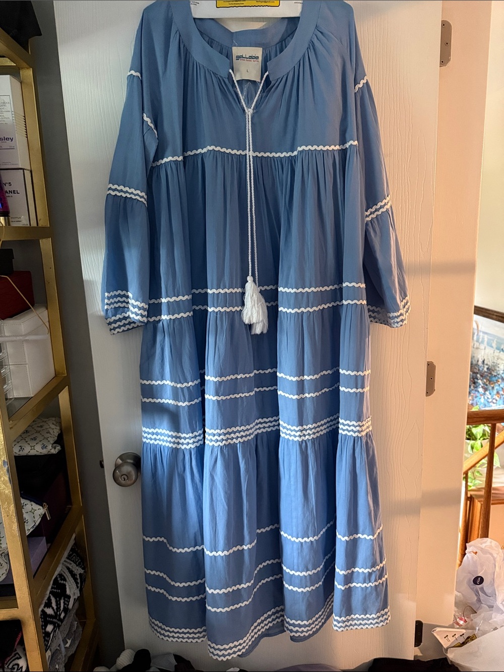 Light Blue Tiered Maxi Dress with Tassel Tie